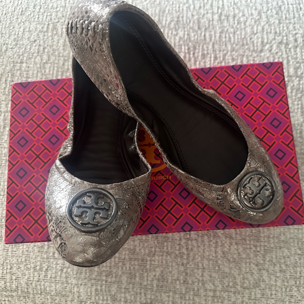 Tory Burch Pewter Heidi Ballet Flats